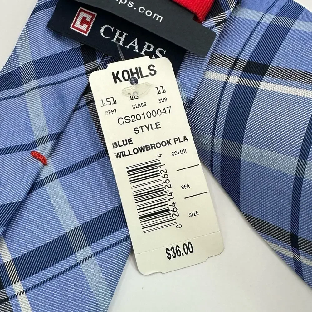 CHAPS NWT Blue White Plaid Neck Tie Lot of 2  Set Bundle 100% Silk Classic